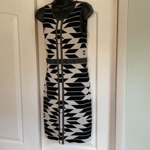 I NC. black and white geometric pattern dress